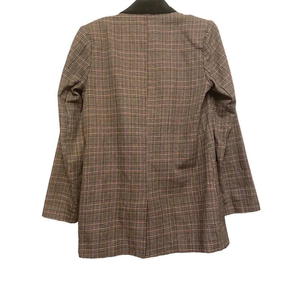 Gimmicks BKE Brown Plaid Tweed Blazer Women Size S Double Breasted Velvet Lapel‎